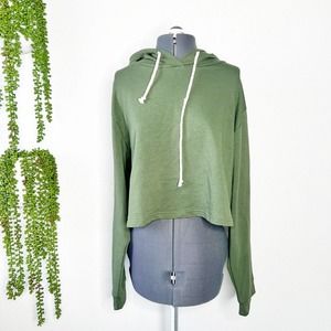Shein Army Green Hooded Drawstring Crop Sweatshirt Women's Size X-Large XL